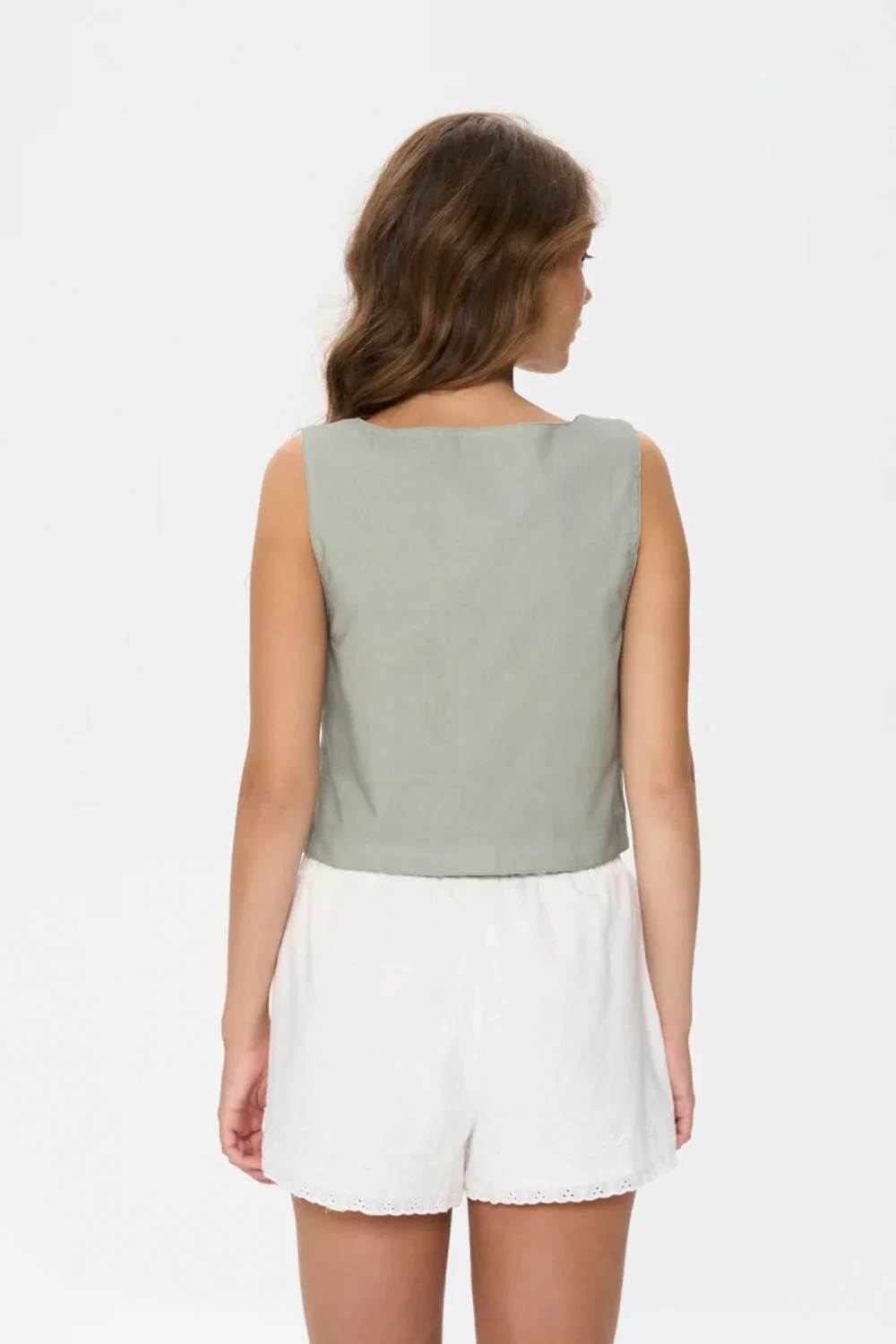 24COLOURS - EMBROIDERED LINEN VEST - GREEN - Image 2