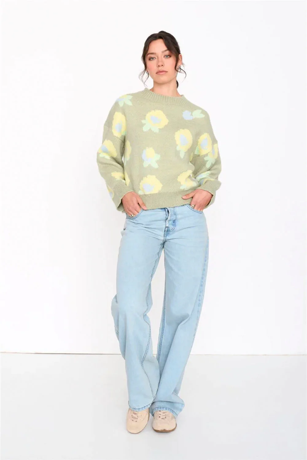 24COLOURS - GREEN FLOWERS SWEATER - Image 3