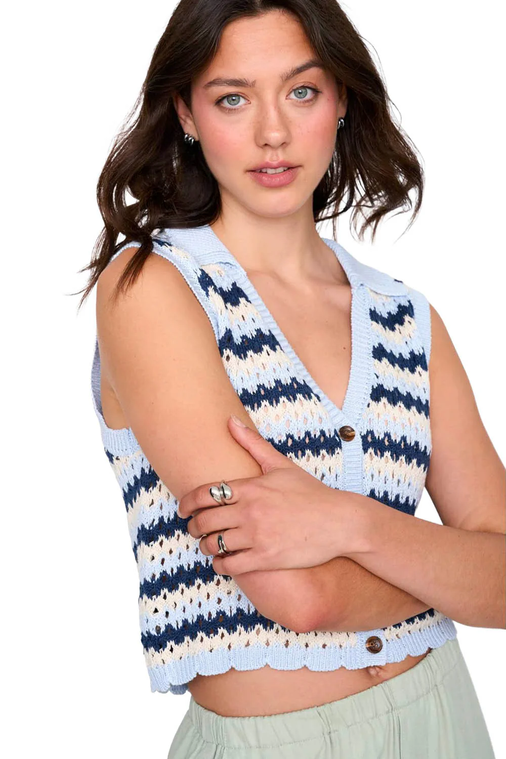 24COLOURS - KNITTED VEST - BLUE STRIPES - Image 3