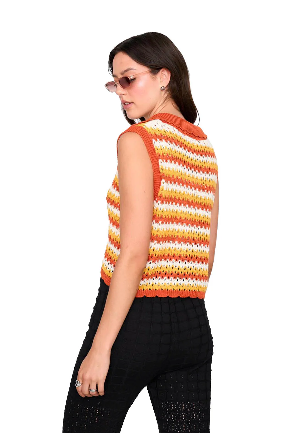 24COLOURS - KNITTED VEST - ORANGE STRIPES - Image 2