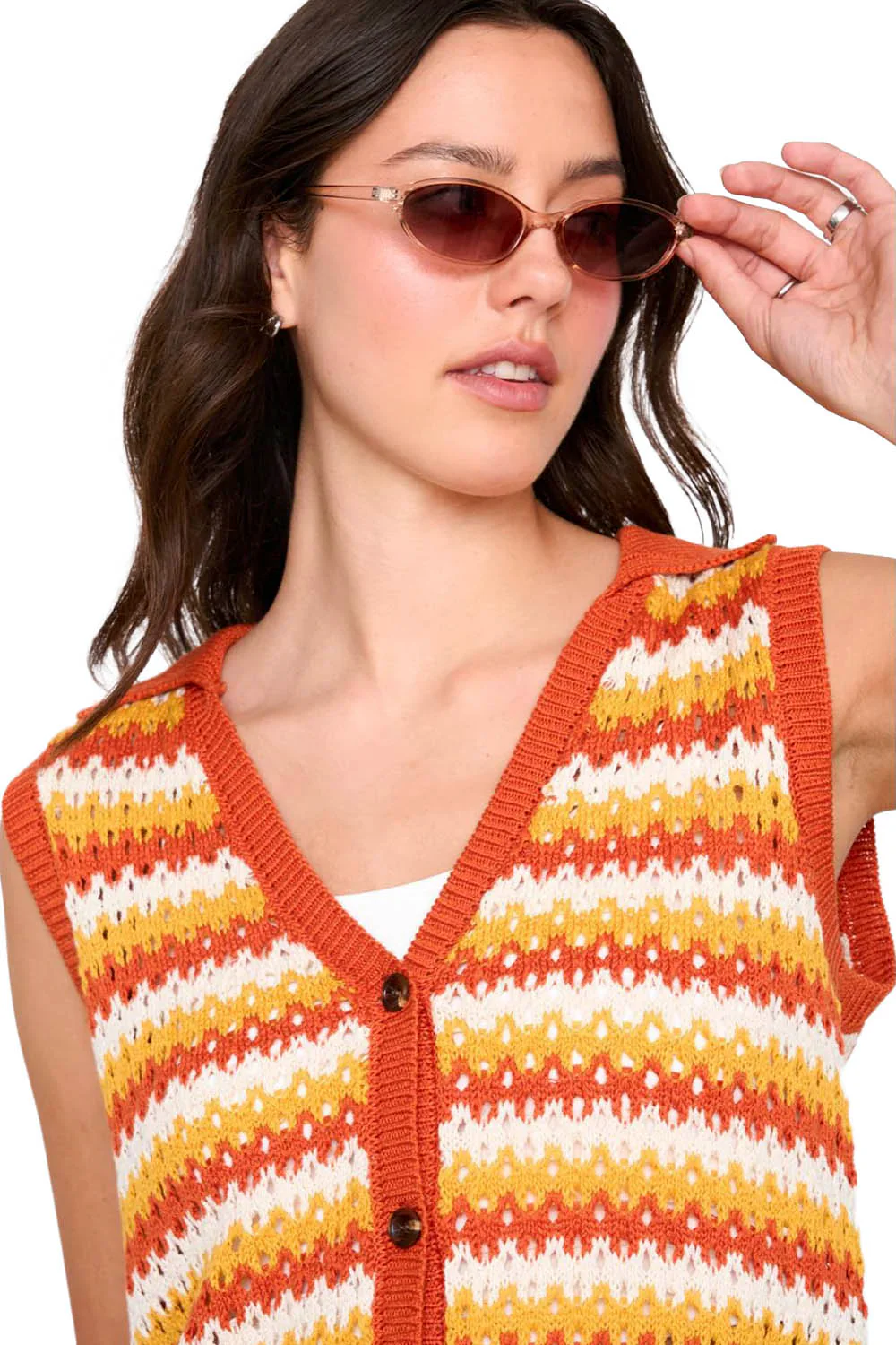 24COLOURS - KNITTED VEST - ORANGE STRIPES - Image 3