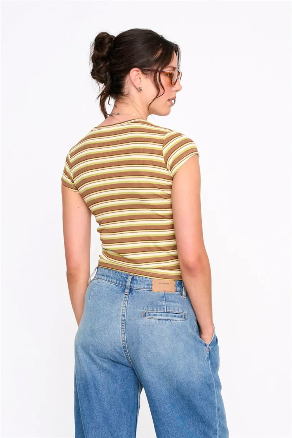 24COLOURS - MULTI STRIPED T-SHIRT - BROWN - Image 2