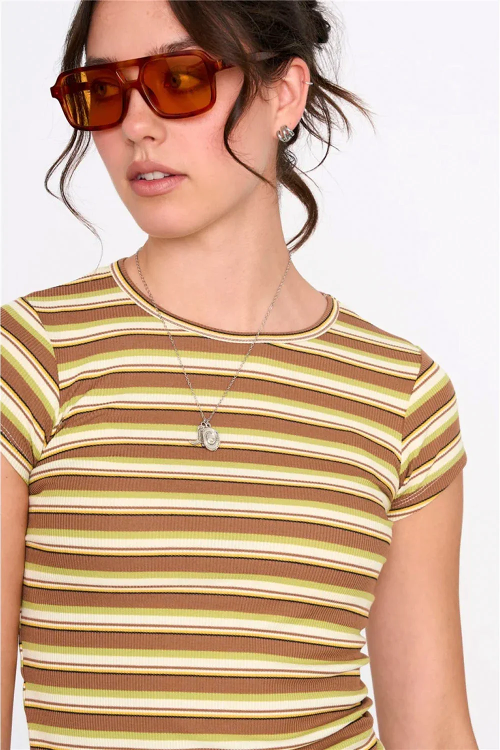 24COLOURS - MULTI STRIPED T-SHIRT - BROWN - Image 3