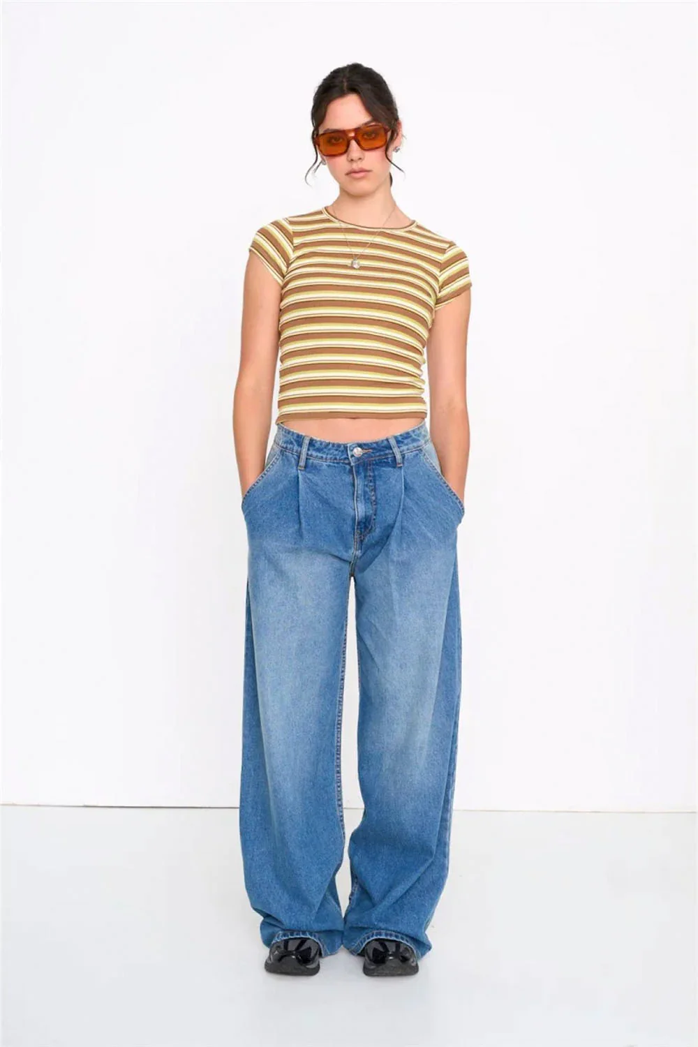 24COLOURS - MULTI STRIPED T-SHIRT - BROWN - Image 4