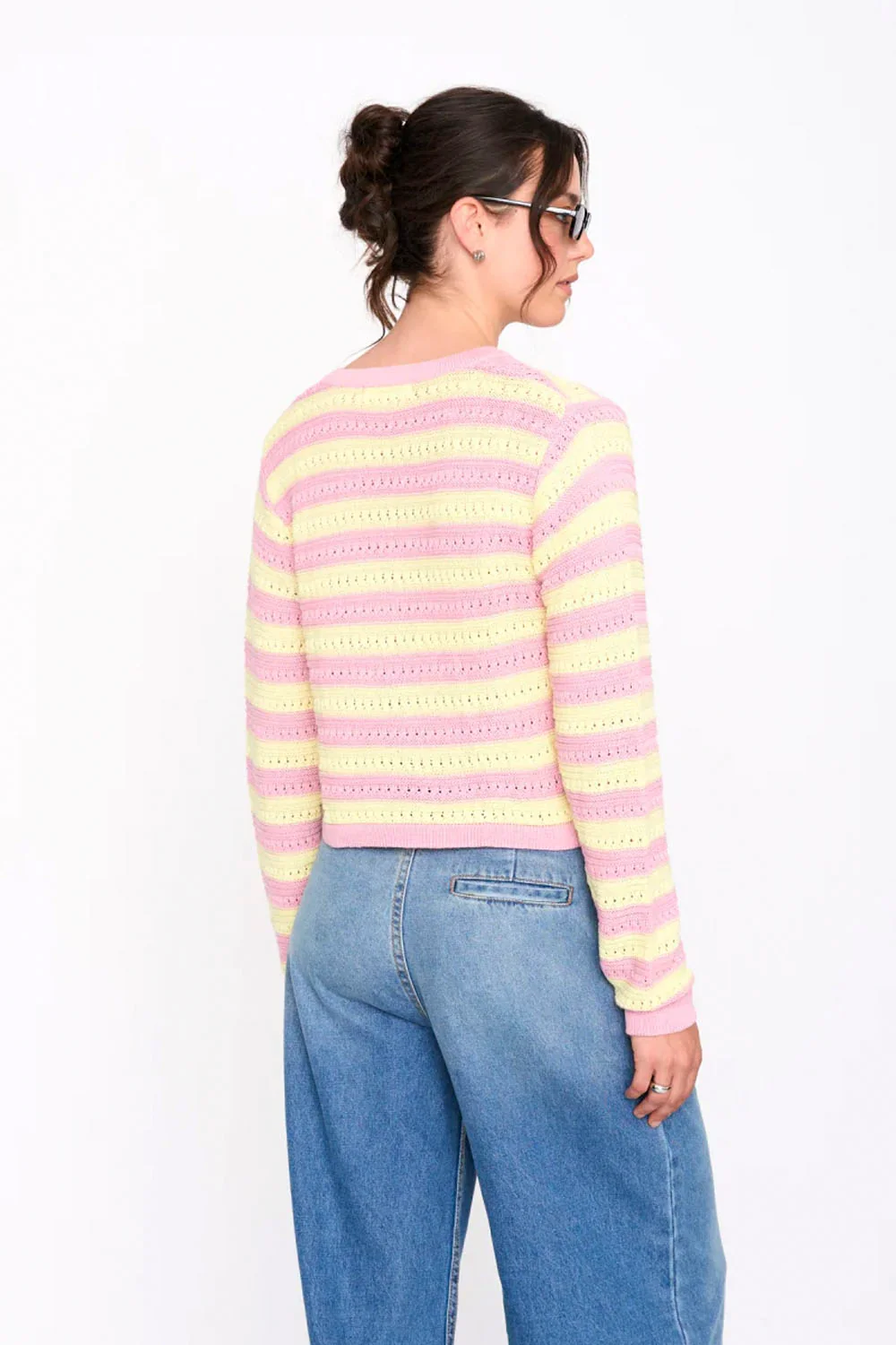 24COLOURS - STRIPED CARDIGAN - ROSE/YELLOW - Image 2