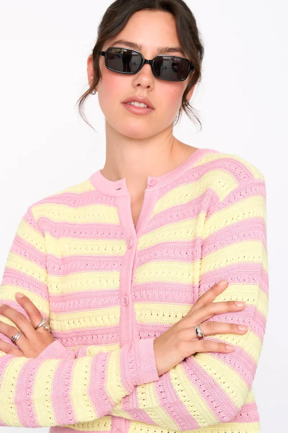 24COLOURS - STRIPED CARDIGAN - ROSE/YELLOW - Image 4