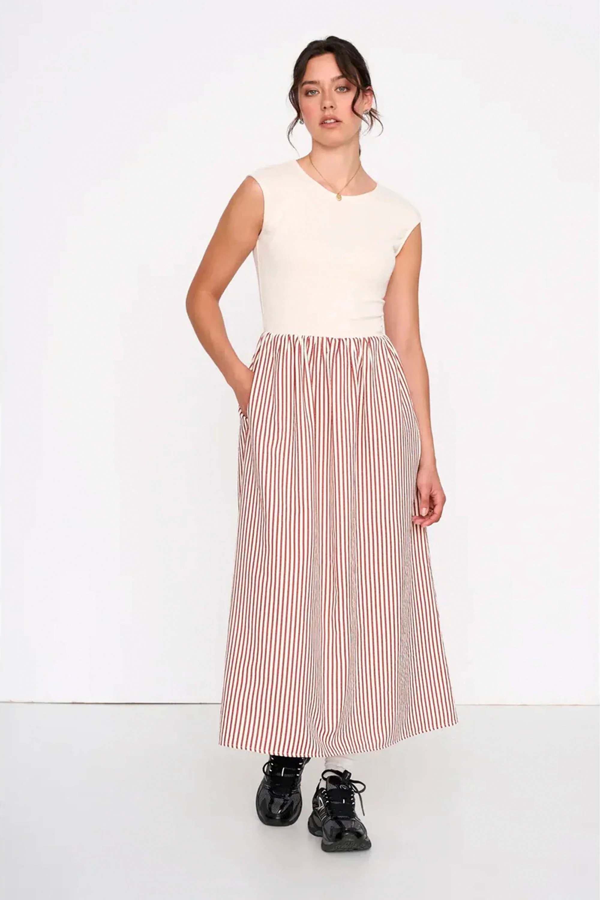 24COLOURS - STRIPED DRESS - RUST