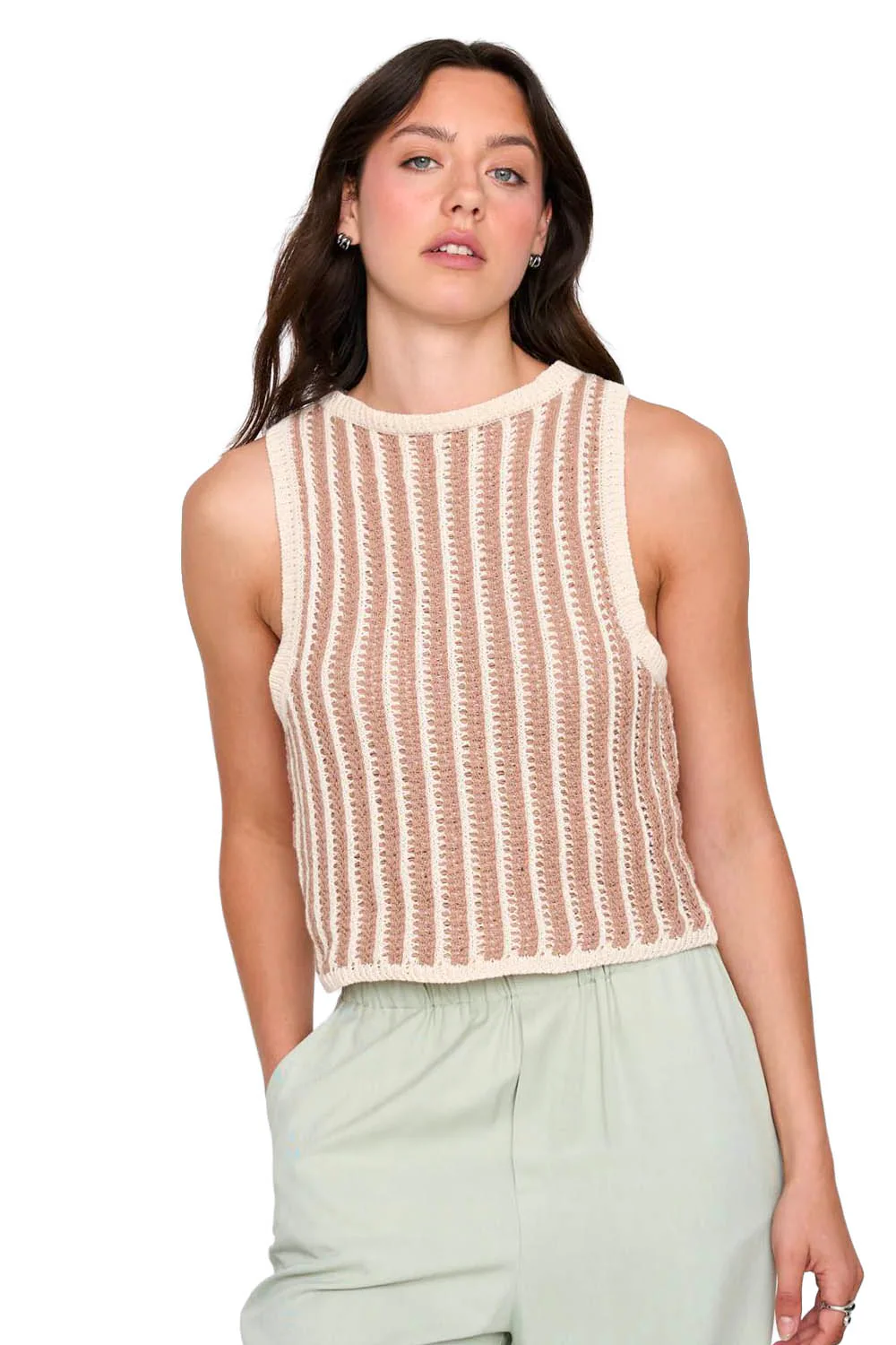 24COLOURS - STRIPED KNITTED TOP - BEIGE