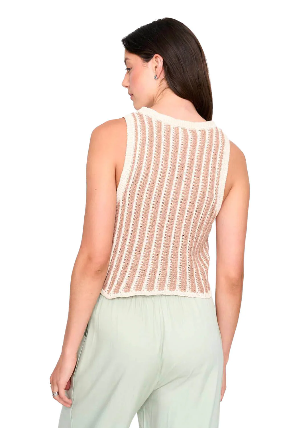 24COLOURS - STRIPED KNITTED TOP - BEIGE - Image 2