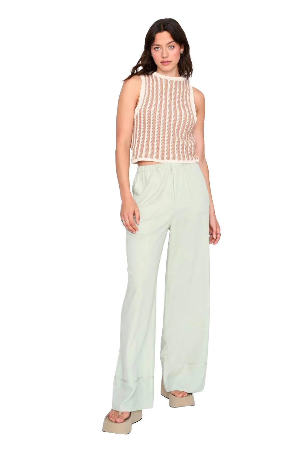 24COLOURS - STRIPED KNITTED TOP - BEIGE - Image 4