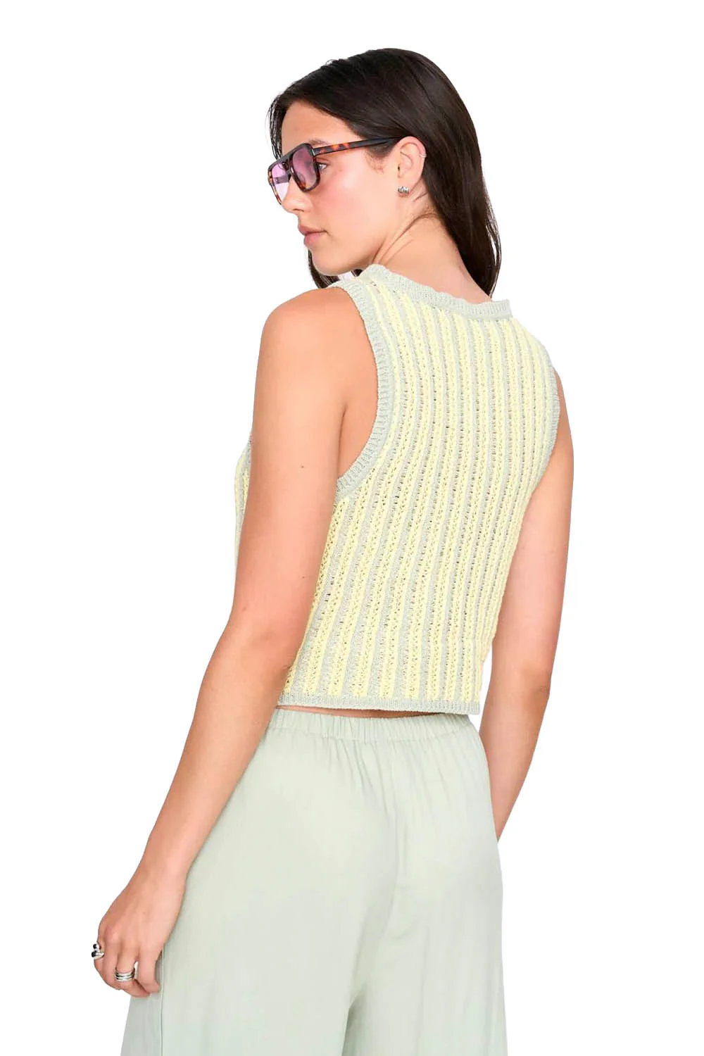 24COLOURS - STRIPED KNITTED TOP - GREEN - Image 2