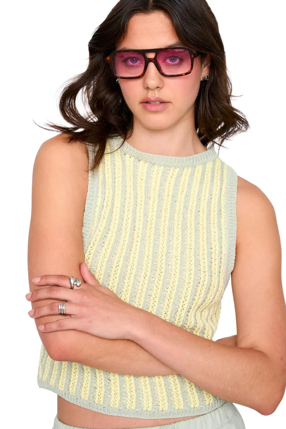 24COLOURS - STRIPED KNITTED TOP - GREEN - Image 3