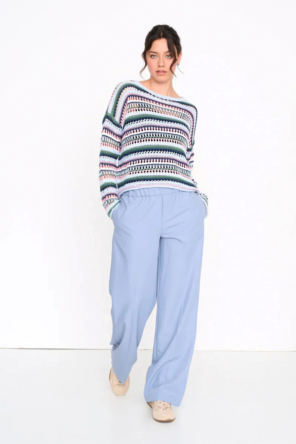 24COLOURS - STRIPED SWEATER - BLUE/ROSE - Image 3