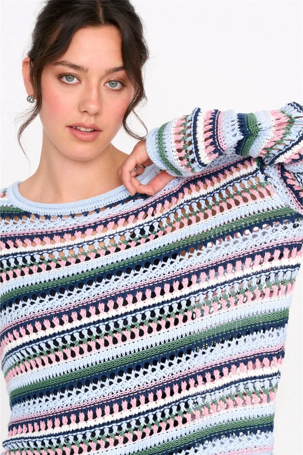 24COLOURS - STRIPED SWEATER - BLUE/ROSE - Image 4