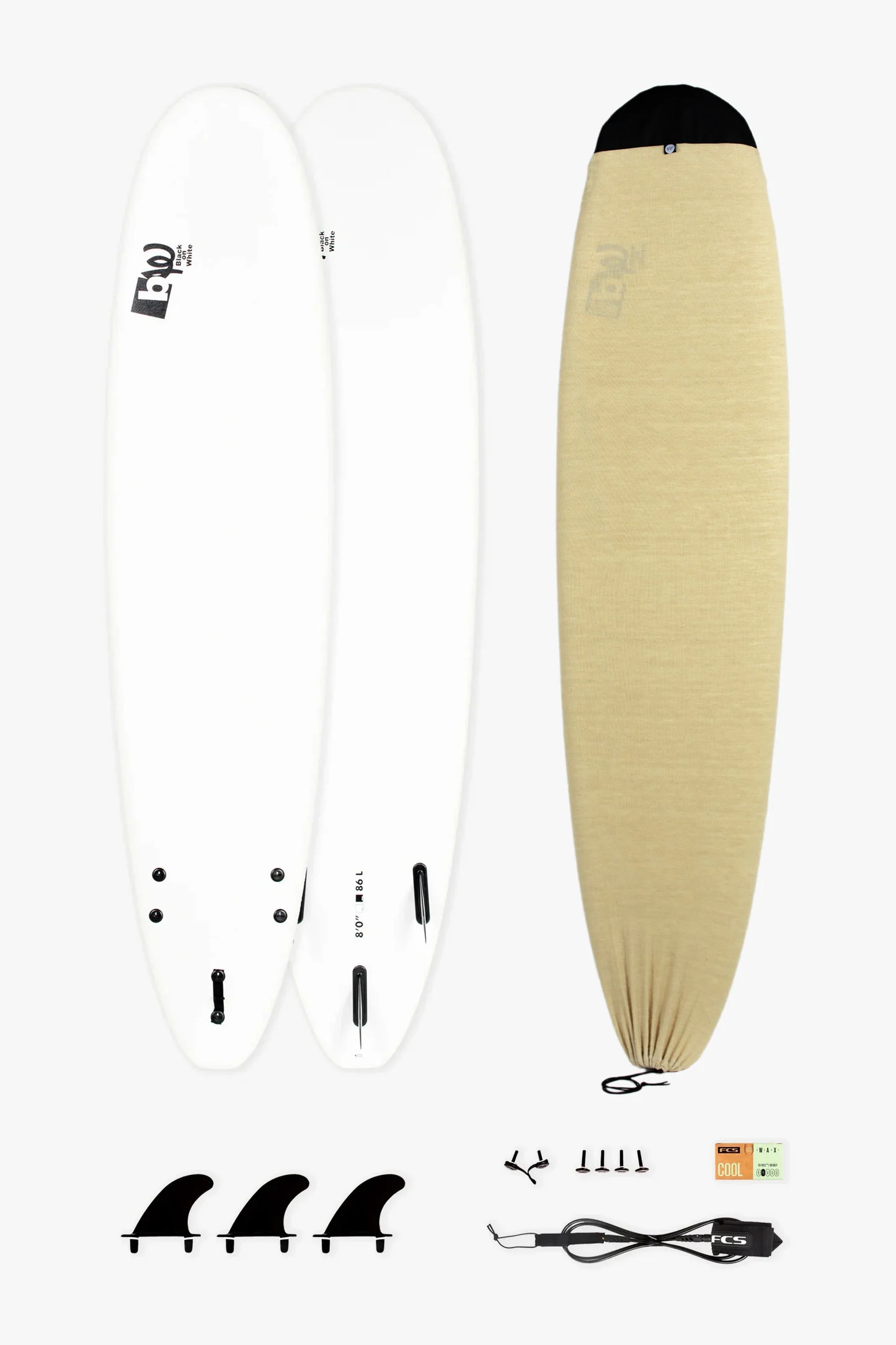 BW SOFT 8'0" BEGINNER PACK | Softboard + Leash + Fins + Wax + Boardsock