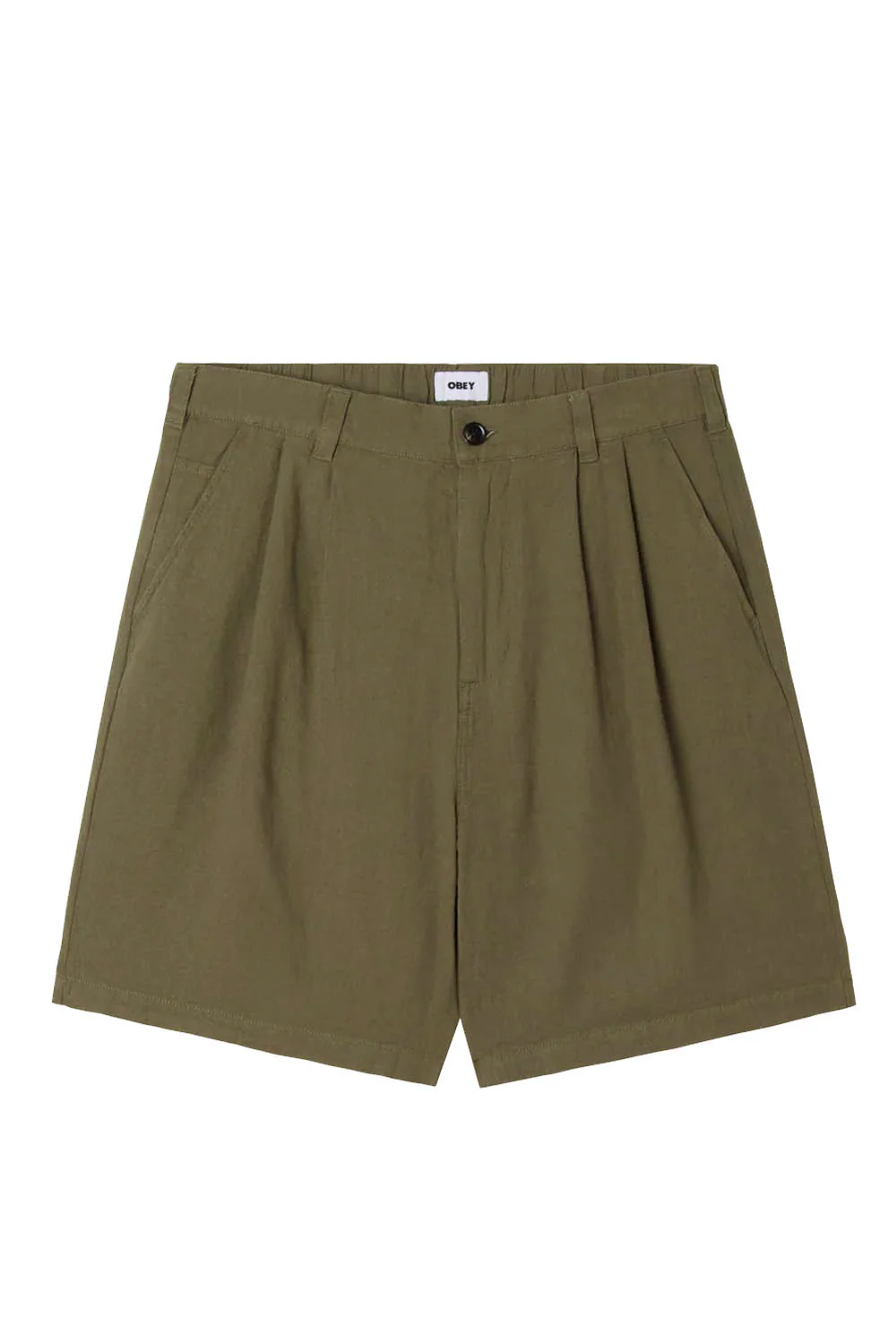 OBEY - FOSTER PLEATED LINEN SHORT - SMOKEY OLIVE