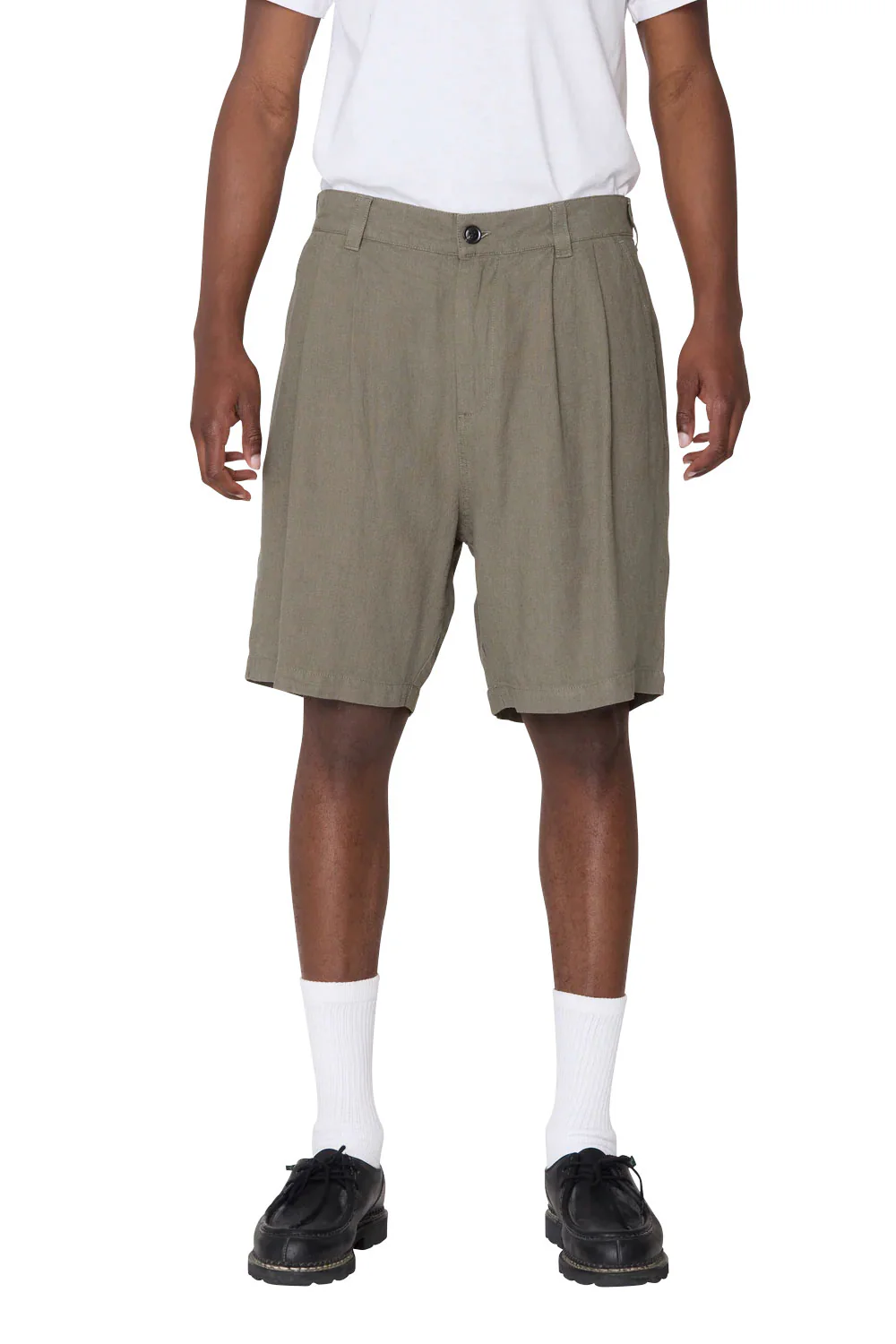 OBEY - FOSTER PLEATED LINEN SHORT - SMOKEY OLIVE - Image 2