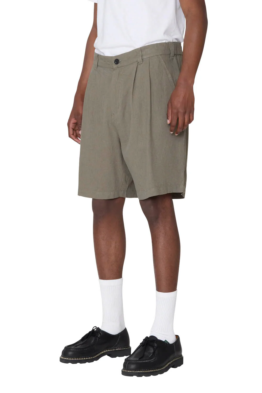 OBEY - FOSTER PLEATED LINEN SHORT - SMOKEY OLIVE - Image 4