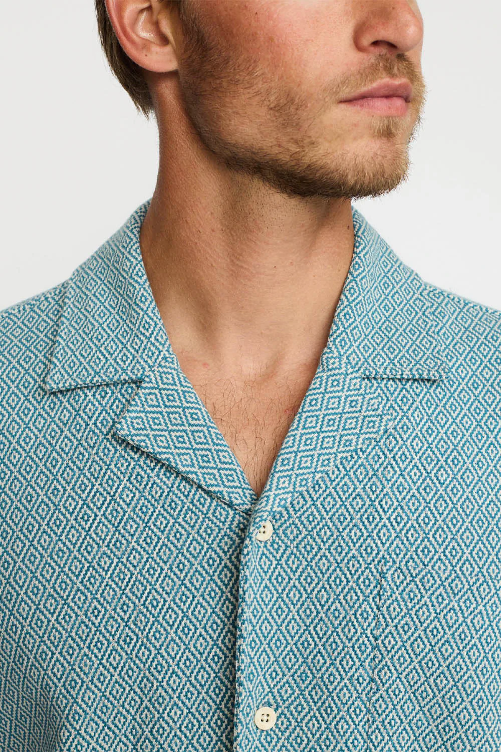 REVOLUTION - JACQUARD CUBAN SHIRT - DUST BLUE - Image 4