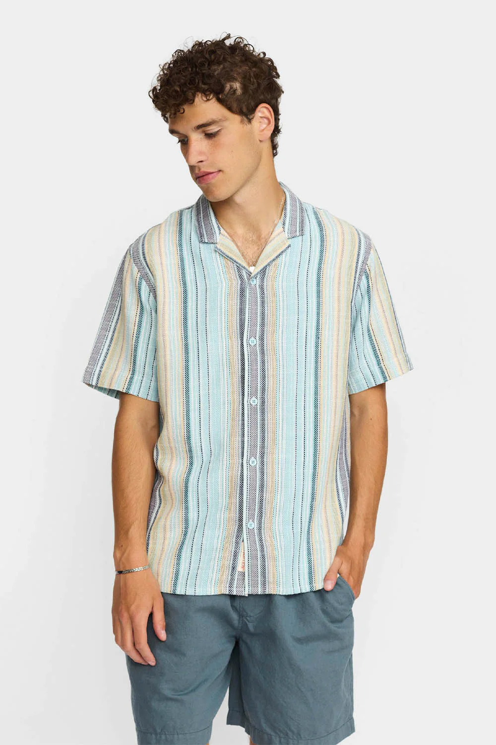 REVOLUTION - STRIPED CUBAN SHIRT - BLUE