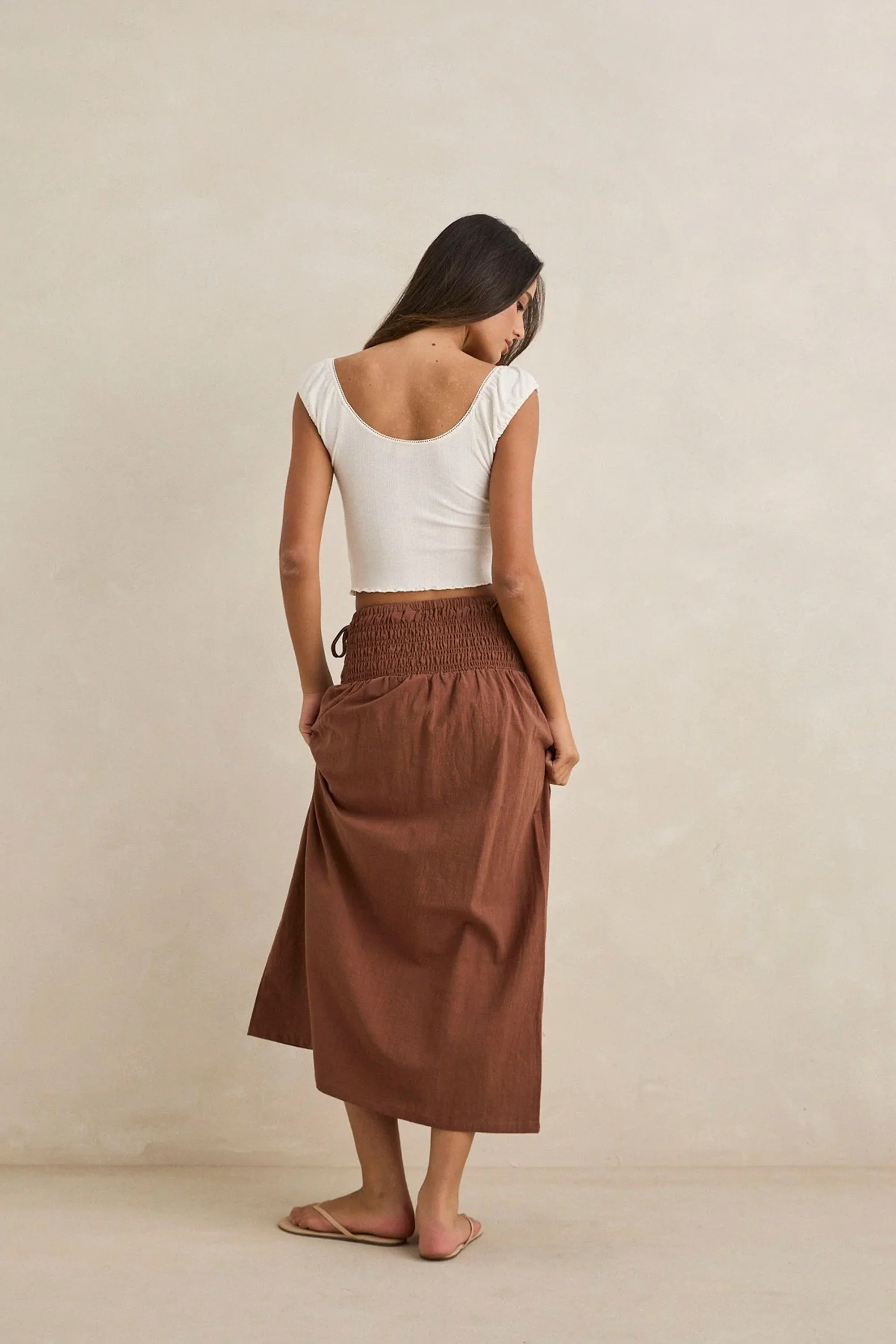 RHYTHM - ALANA TIE SIDE MAXI SKIRT - CHOCOLATE - Image 3