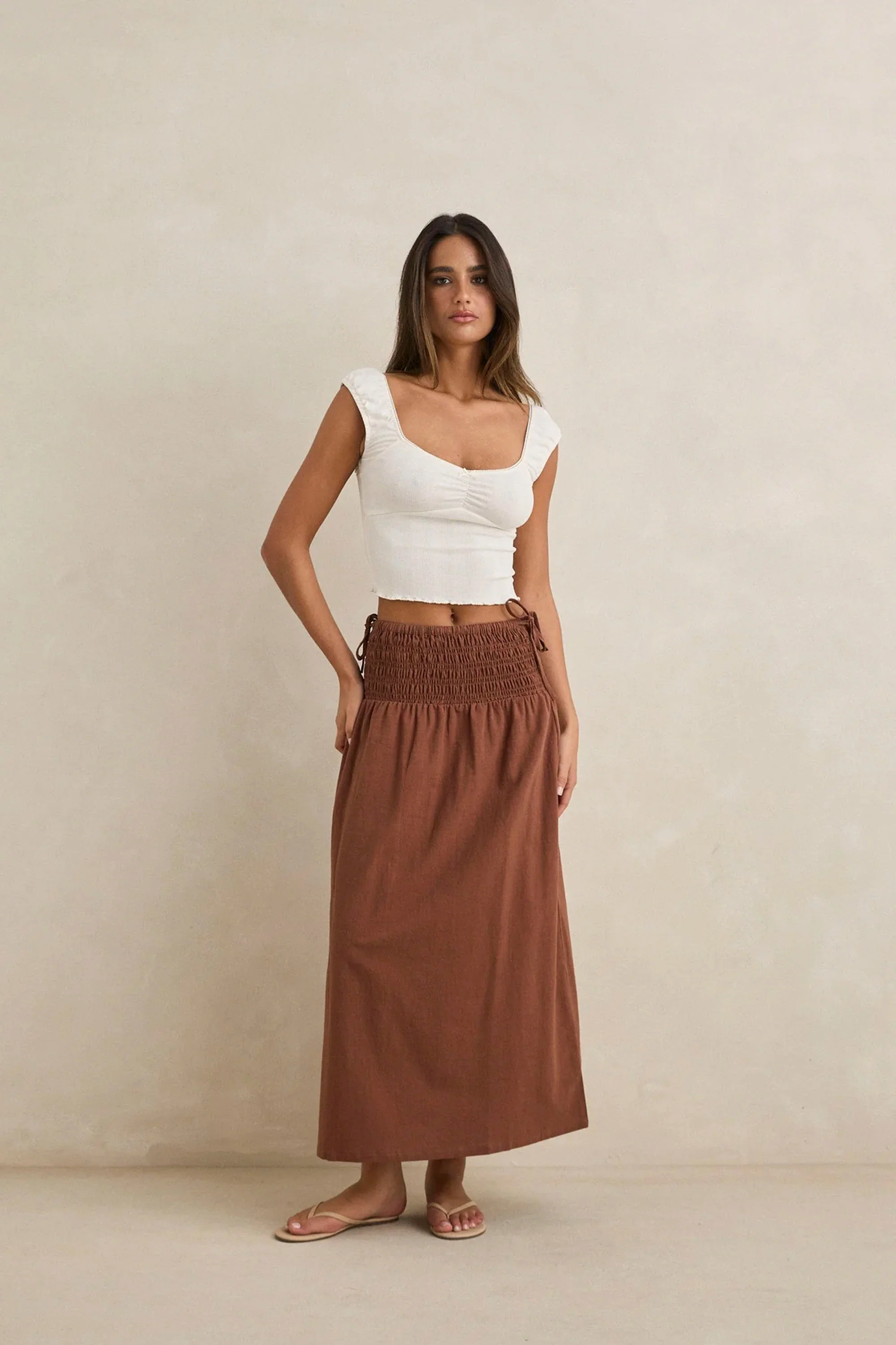 RHYTHM - ALANA TIE SIDE MAXI SKIRT - CHOCOLATE - Image 4