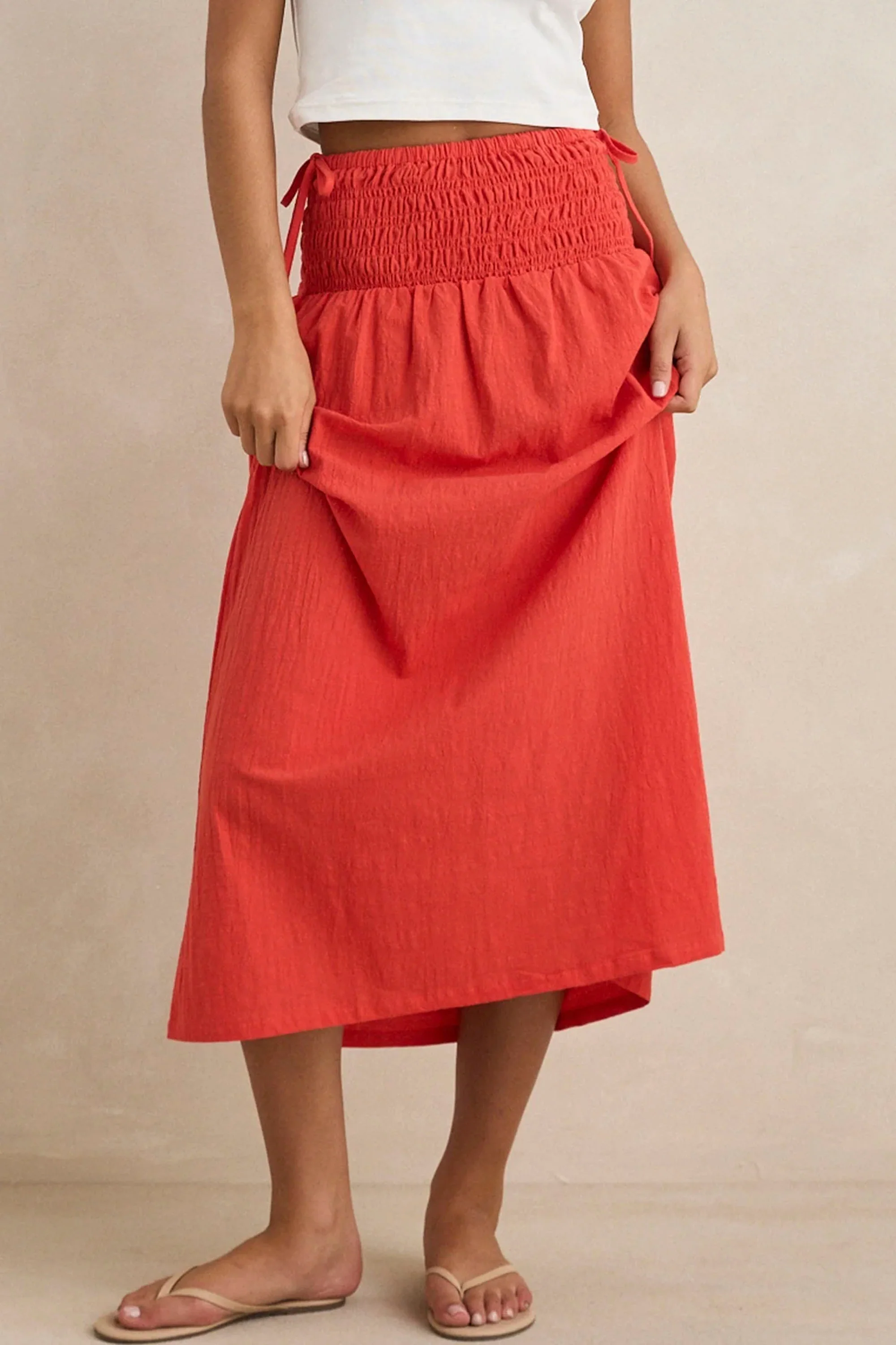 RHYTHM - ALANA TIE SIDE MAXI SKIRT - RED - Image 2