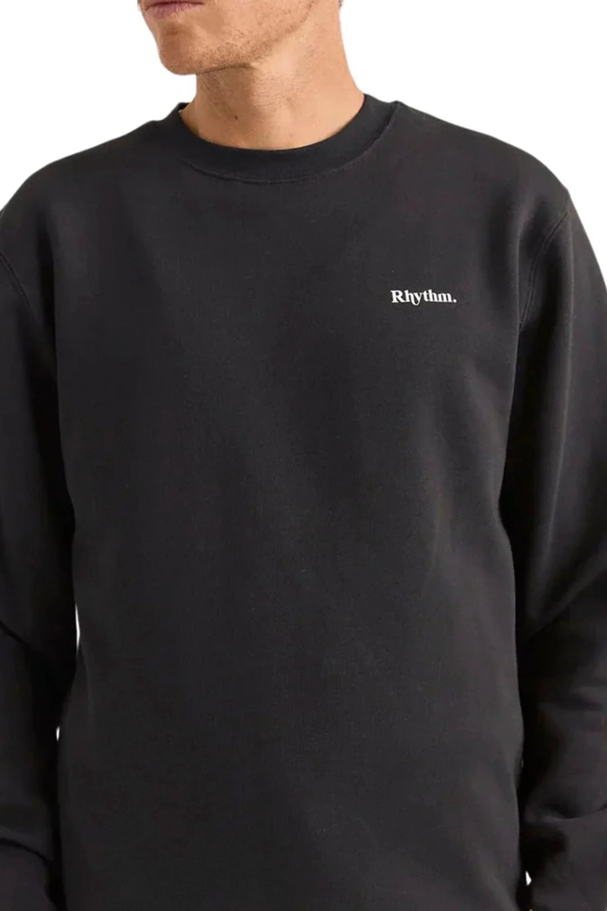 RHYTHM - BRAND FLEECE CREW - BLACK - Image 3