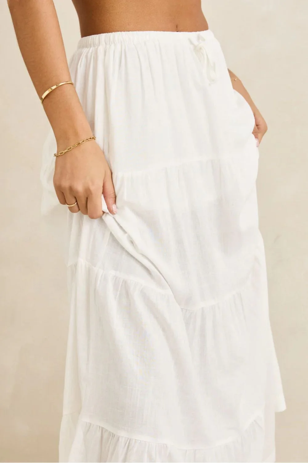 RHYTHM - CLASSIC TIERED MAXI SKIRT - WHITE - Image 2