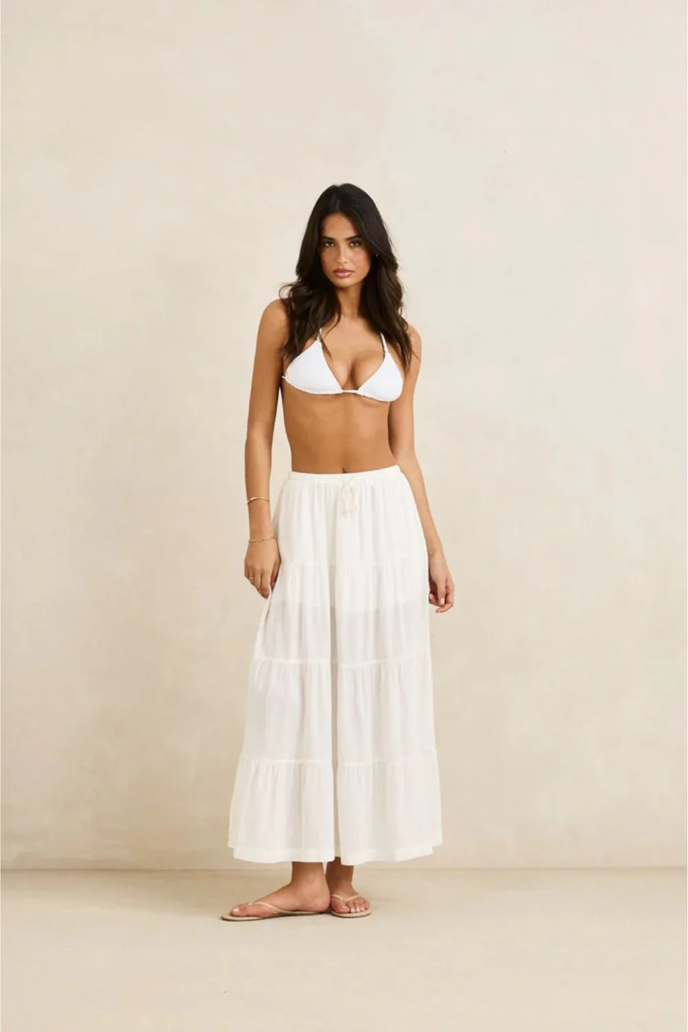 RHYTHM - CLASSIC TIERED MAXI SKIRT - WHITE - Image 3