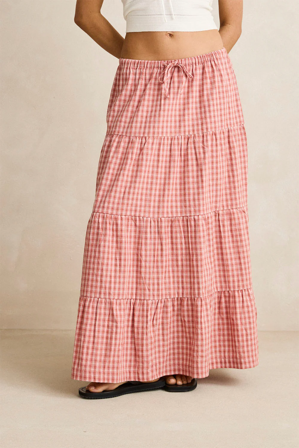 RHYTHM - KIRRA CHECK TIERED MAXI SKIRT