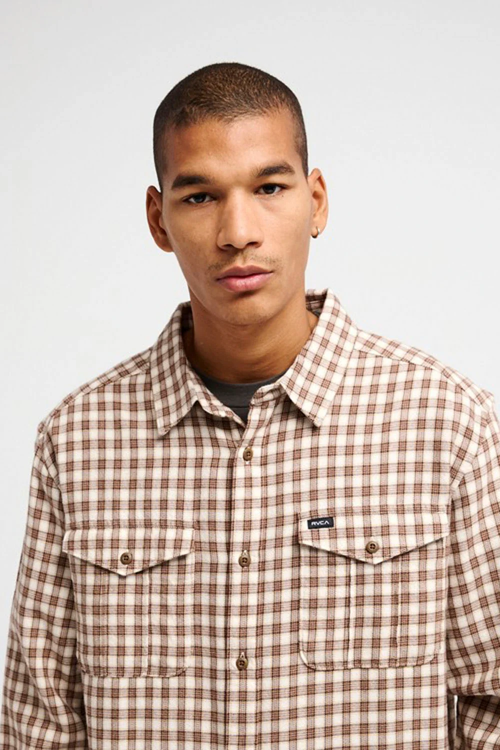 RVCA - HUGUES MICRO CHECKS SHIRT - BOMBAY BROWN - Image 3