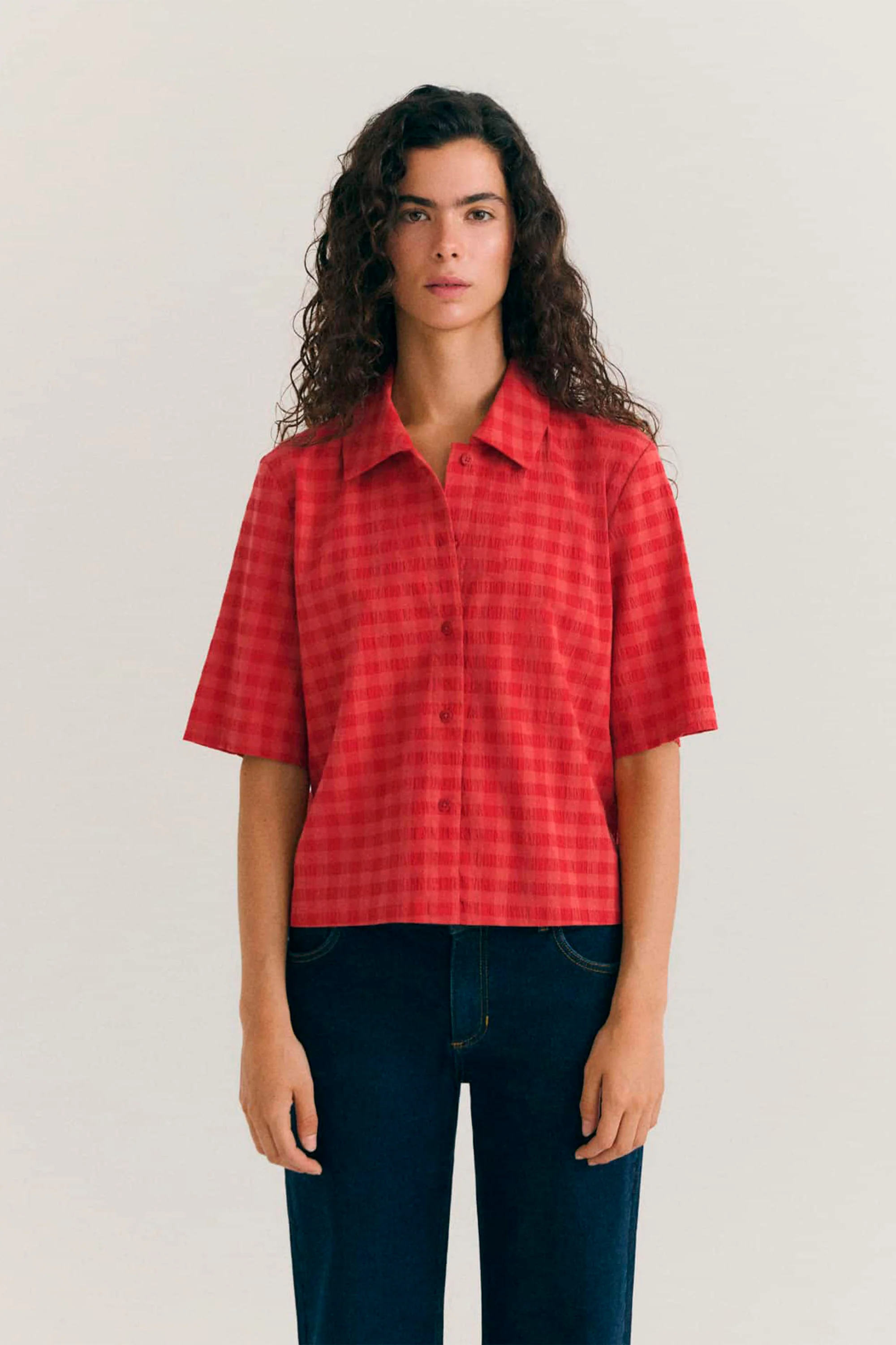 THINKING MU - ANE BLOUSE - RED CHECKS - Image 2
